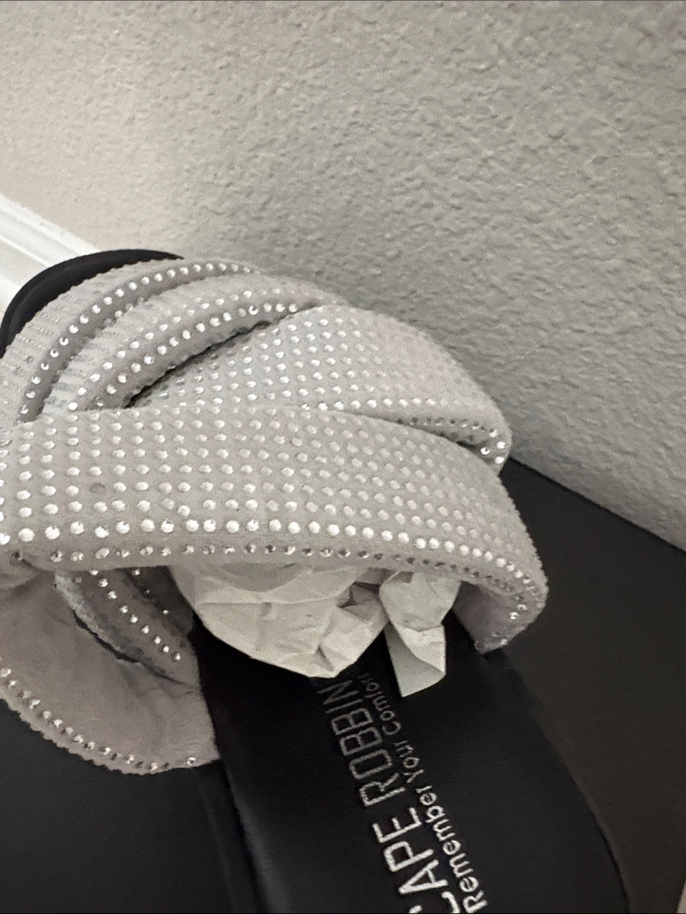 Silver Ruched Crystal Platform Slide Sandals - Picture 4 of 8